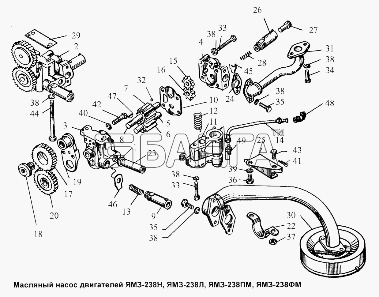 ЯМЗ Общий (см. мод-ции) Схема Масляный насос двигателей ЯМЗ-238Н