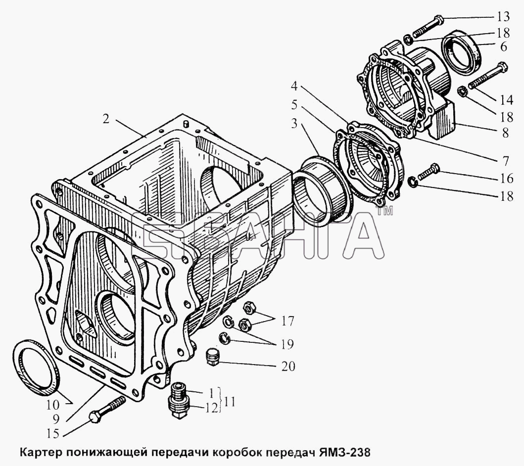 ЯМЗ ЯМЗ-238 НД Схема Картер понижающей передачи коробок передач