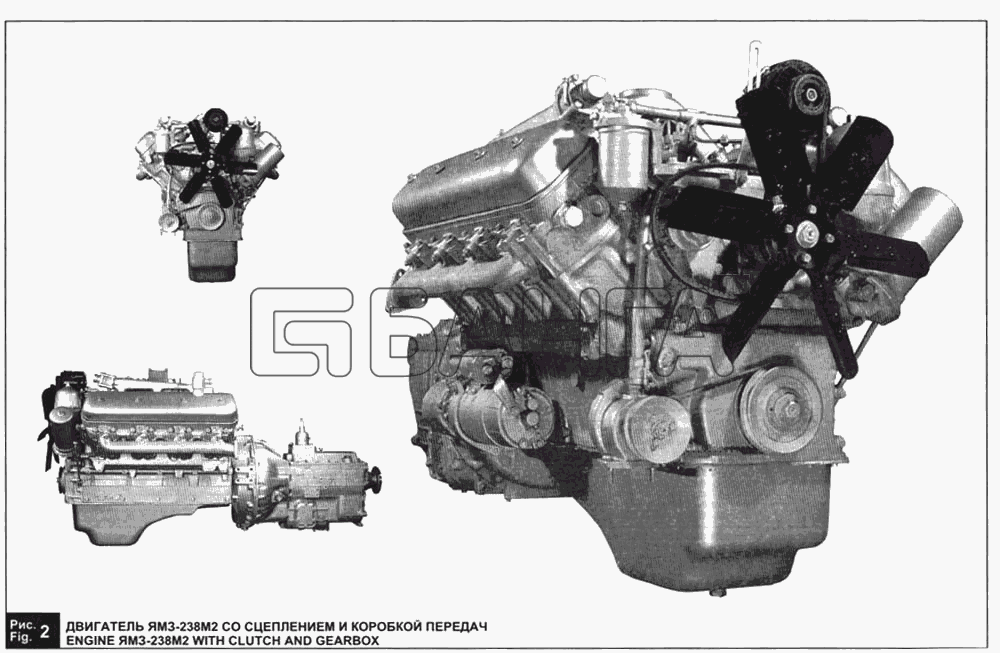 ЯМЗ ЯМЗ-236 М2 и 238 М2 Схема Двигатель ЯМЗ-238М2 со сцеплением и