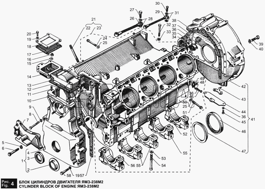 ЯМЗ ЯМЗ-236 М2 и 238 М2 Схема Блок цилиндров двигателя ЯМЗ-238М2-6