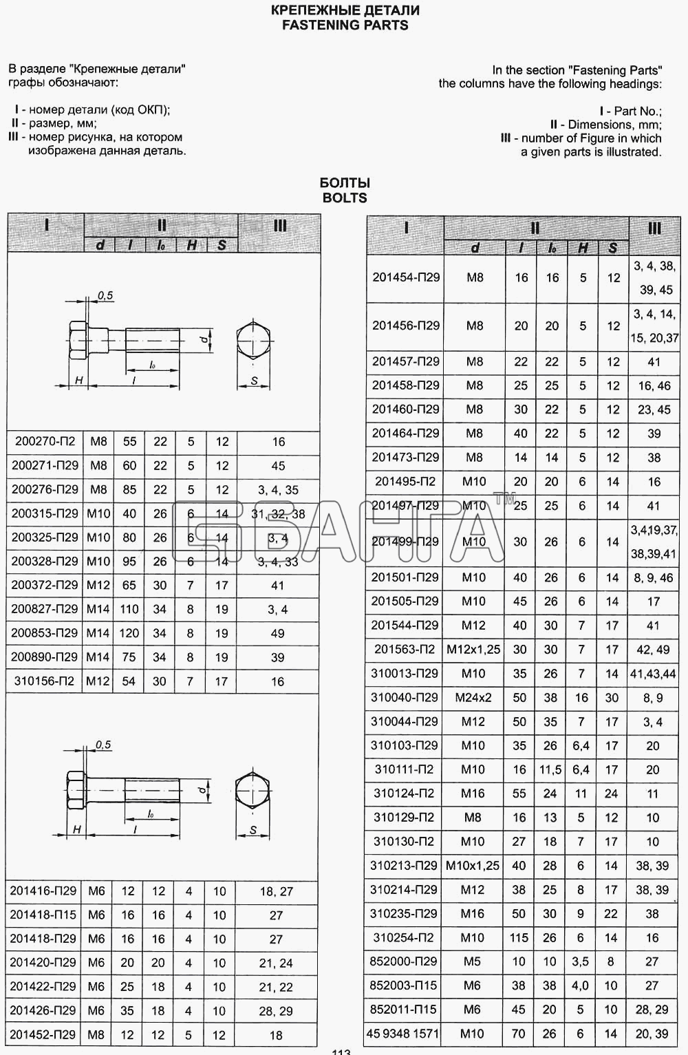 ЯМЗ ЯМЗ-236 М2 и 238 М2 Схема Крепежные детали - болты banga.ua