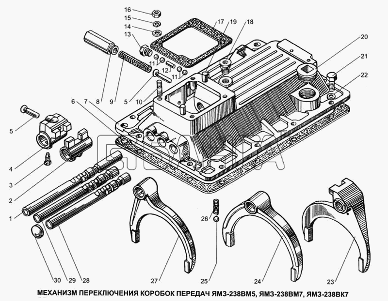 ЯМЗ ЯМЗ-6562.10 (Евро 3) Схема Механизм переключения коробки передач