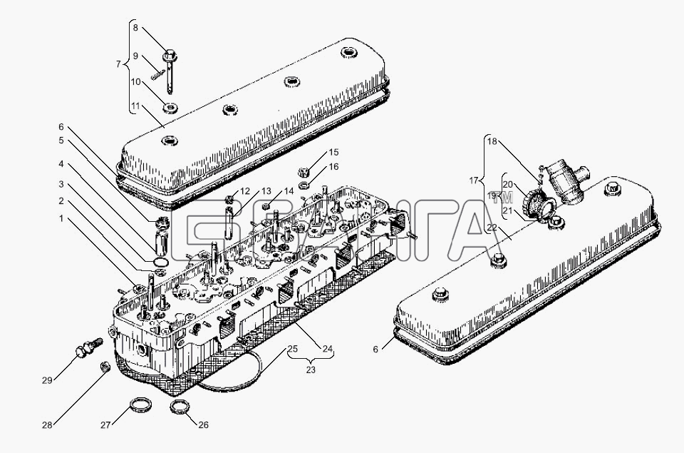 ЯМЗ ЯМЗ-238БЕ Схема Головка цилиндров двигателей ЯМЗ-238БЕ banga.ua