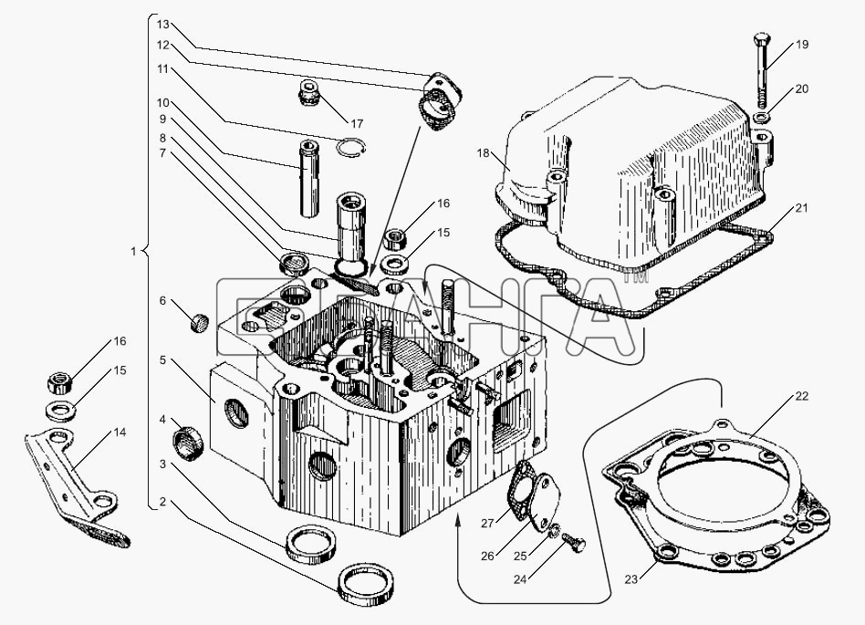 ЯМЗ ЯМЗ-238БЕ Схема Головка цилиндра двигателя ЯМЗ-238ДЕ2-8 banga.ua