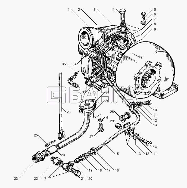ЯМЗ ЯМЗ-238БЕ Схема Трубки подвода и слива масла banga.ua