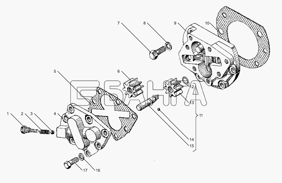 ЯМЗ ЯМЗ-238БЕ Схема Масляный насос коробок передач ЯМЗ-238ВМ5 banga.ua