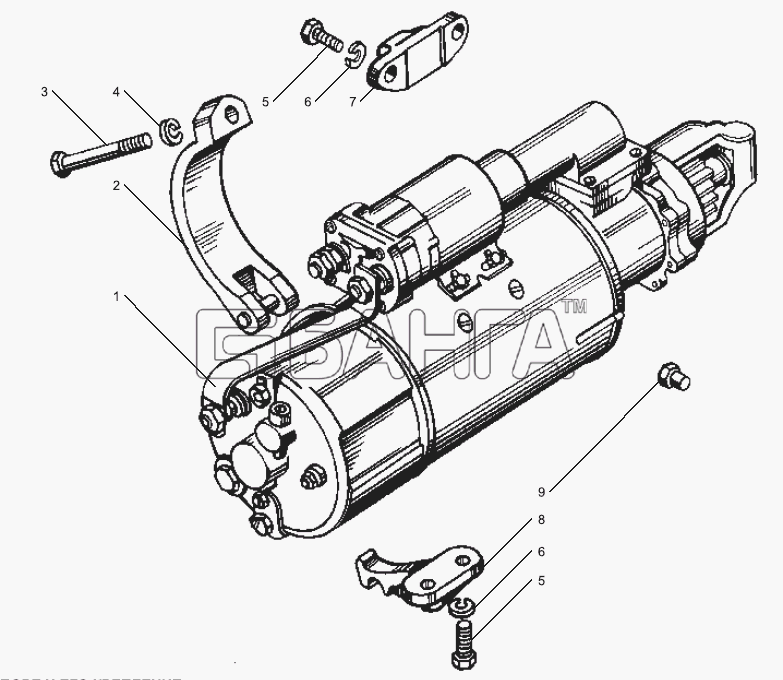 ЯМЗ ЯМЗ-238БЕ Схема Стартер в сборе и его крепление-86 banga.ua