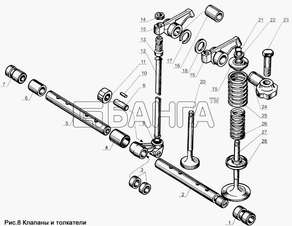 ЯМЗ ЯМЗ-238Д и Б Схема Клапана и толкатели-9 banga.ua