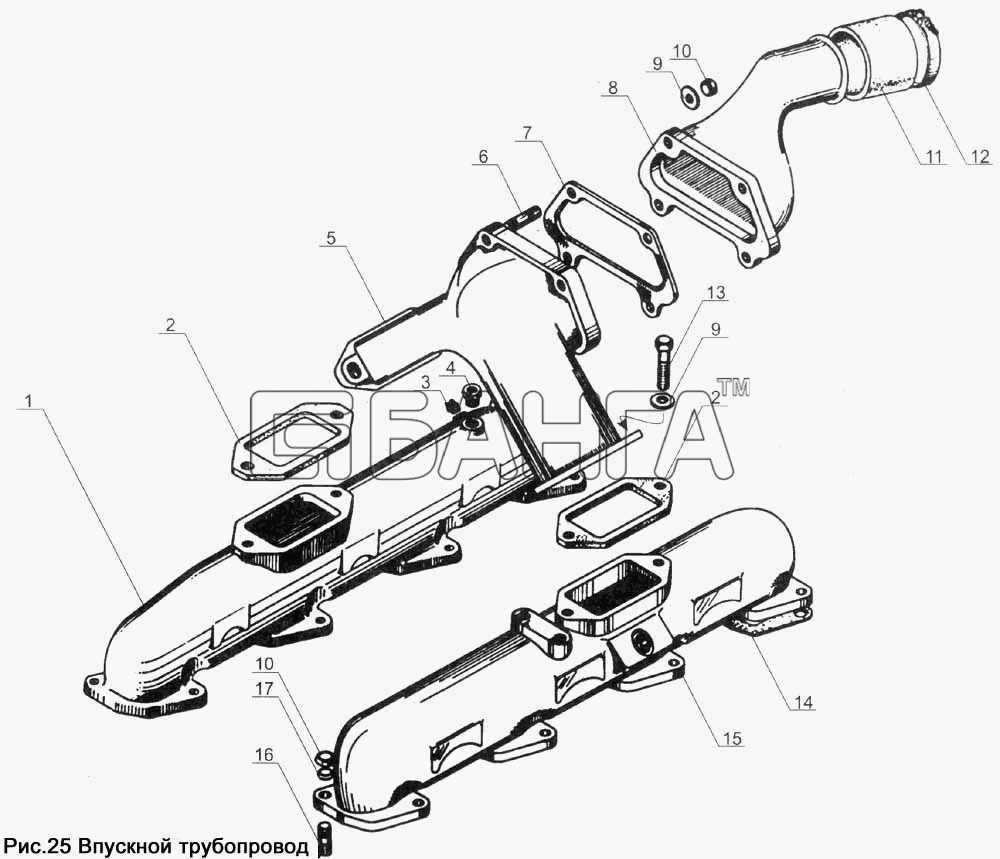 ЯМЗ ЯМЗ-238Д и Б Схема Впускной трубопровод-27 banga.ua