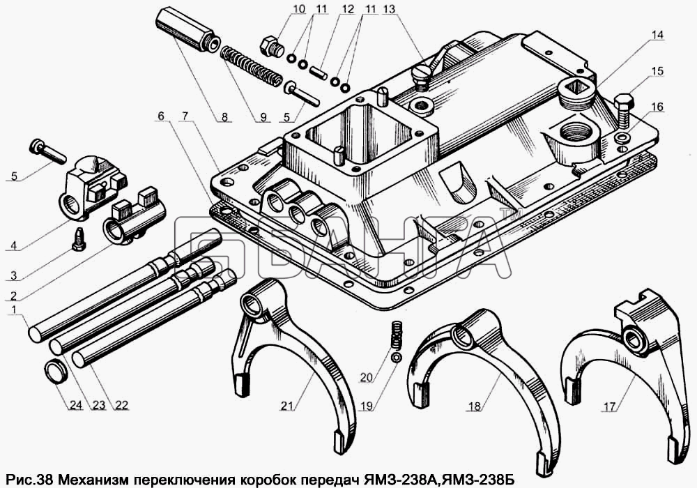 ЯМЗ ЯМЗ-238Д и Б Схема Механизм переключения коробок передач banga.ua