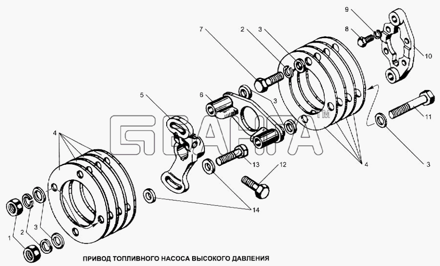ЯМЗ ЯМЗ-240 (2000г.) Схема Привод топливного насоса высокого banga.ua