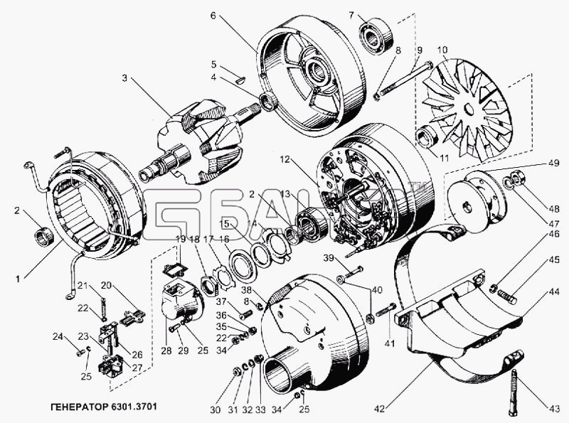 ЯМЗ ЯМЗ-240 (2000г.) Схема Генератор 6301.3701-52 banga.ua