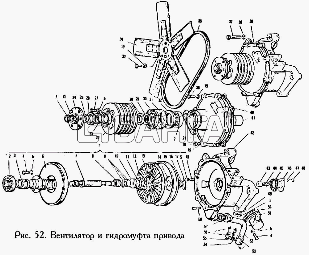 ЯМЗ ЯМЗ-240 Схема Вентилятор и гидромуфта привода-52 banga.ua
