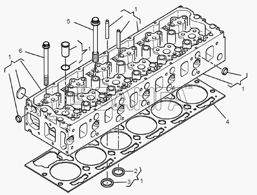 ЯМЗ ЯМЗ-650.10 (Евро 3) Схема Головка блока цилиндров прокладка