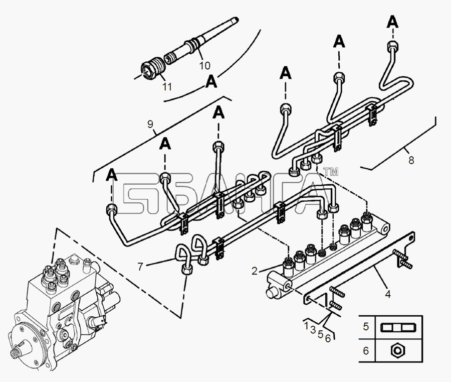 ЯМЗ ЯМЗ-650.10 (Евро 3) Схема Топливные трубопроводы высокого