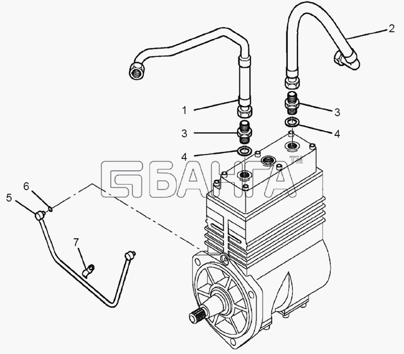 ЯМЗ ЯМЗ-650.10 (Евро 3) Схема Трубки подвода смазки подвода и отвода