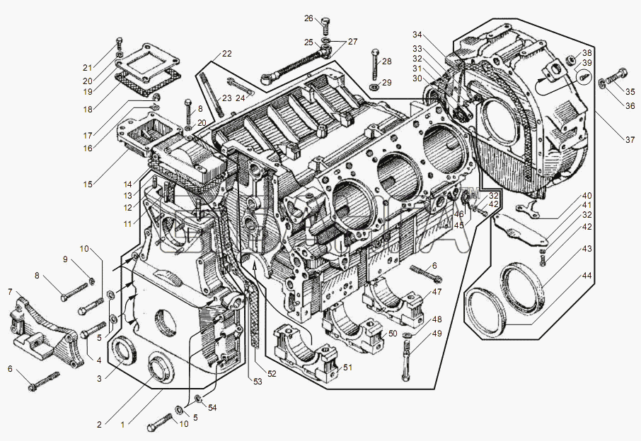 ЯМЗ ЯМЗ-6562.10 6563.10 (Евро 3) Схема БЛОК ЦИЛИНДРОВ двигателей