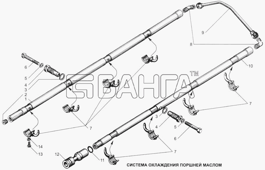 ЯМЗ ЯМЗ-7511 Схема Система охлаждения поршней маслом-12 banga.ua