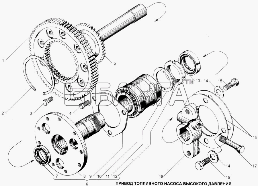 ЯМЗ ЯМЗ-7511 Схема Привод топливного насоса высокого banga.ua