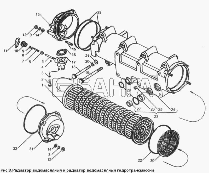 ЯМЗ ЯМЗ-850 Схема Радиатор водомасляный и радиатор banga.ua