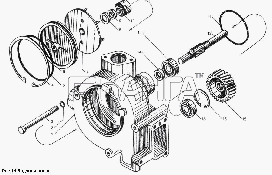 ЯМЗ ЯМЗ-850 Схема Водяной насос-39 banga.ua
