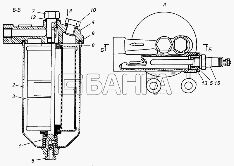 КамАЗ КамАЗ-4308 Схема Фильтр топливный подогревателя в сборе banga.ua