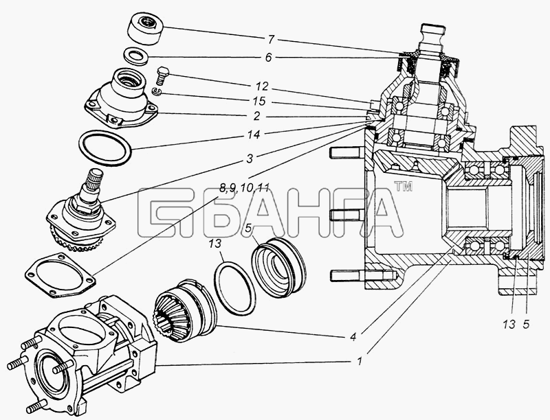 КамАЗ КамАЗ-4308 Схема Редуктор угловой механизма рулевого banga.ua