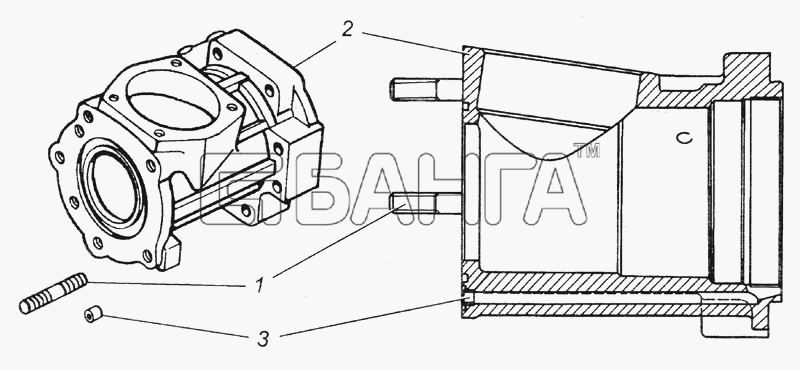 КамАЗ КамАЗ-4308 Схема Корпус углового редуктора механизма рулевого