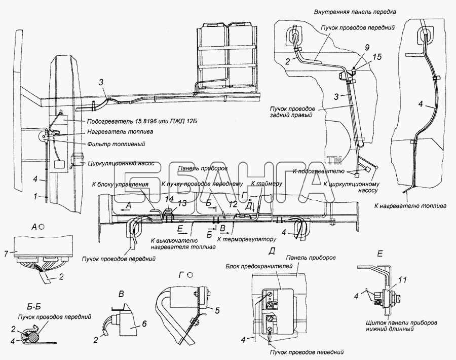 КамАЗ КамАЗ-4308 Схема Установка электрооборудования подогревателя