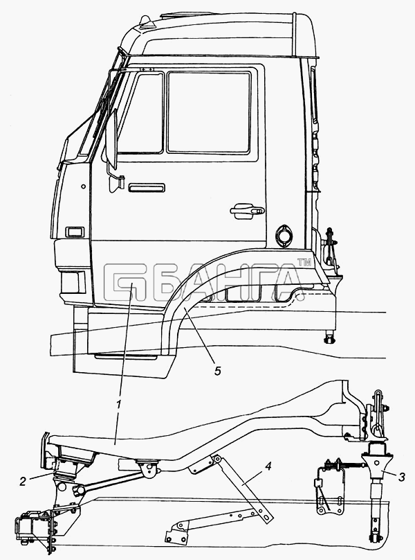 КамАЗ КамАЗ-4308 Схема Установка кабины с оперением Э4308-5000006-4