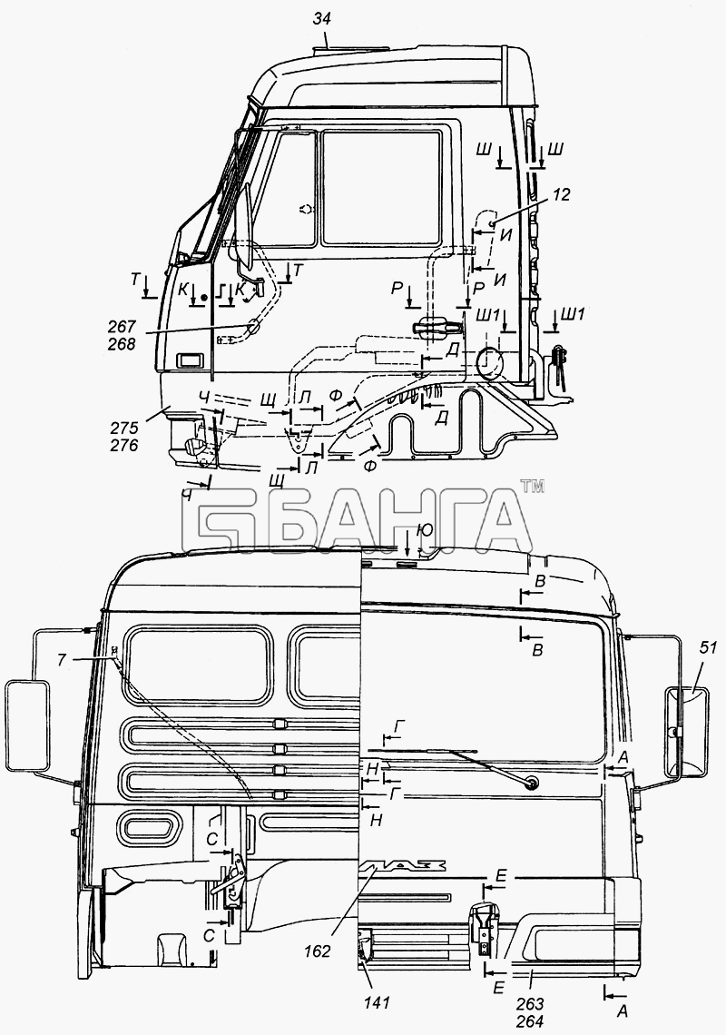 КамАЗ КамАЗ-4308 Схема Кабина в сборе Э4308-5000012-5 banga.ua