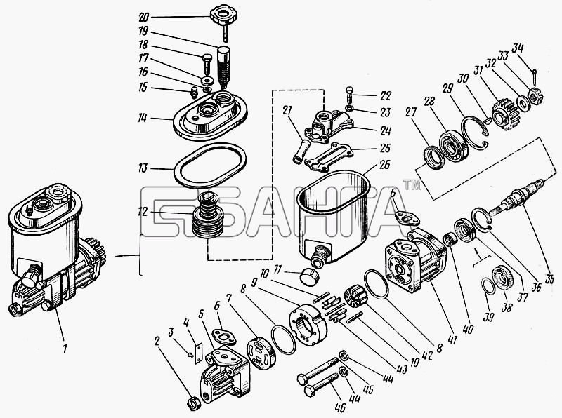 КамАЗ КамАЗ-43101 Схема Насос гидроусилителя руля левого вращения