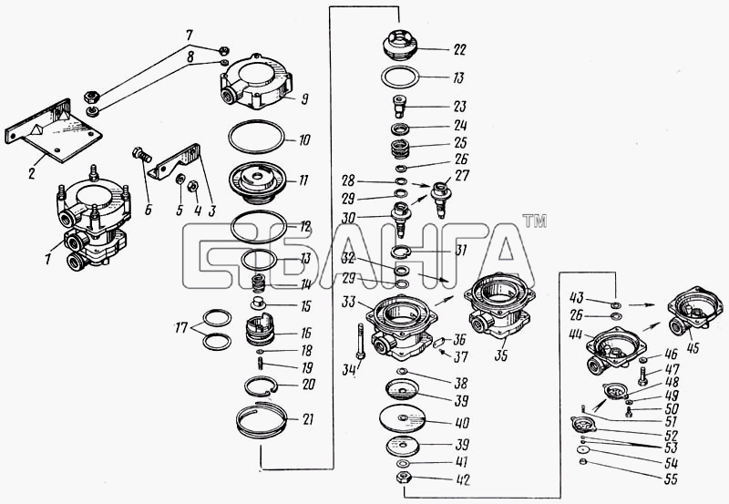 КамАЗ КамАЗ-43101 Схема Клапан управления с двухпроводным приводом в