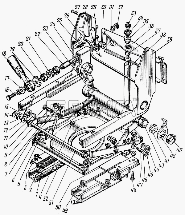 КамАЗ КамАЗ-43101 Схема Механизм регулирования положения сиденья