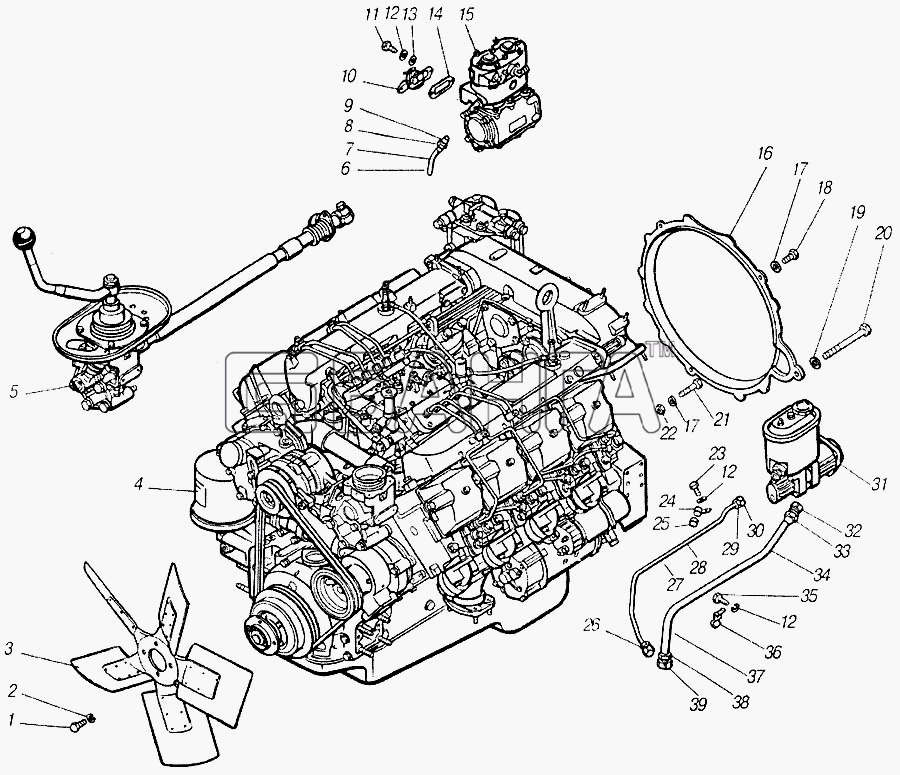 КамАЗ КамАЗ-4310 (каталог 2004 г) Схема Двигатель с оборудованием