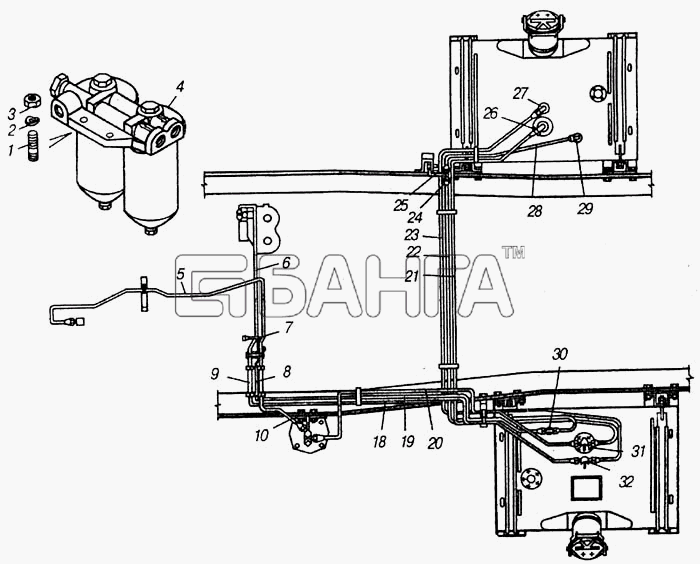 КамАЗ КамАЗ-4310 (каталог 2004 г) Схема Трубопроводы топливные-100