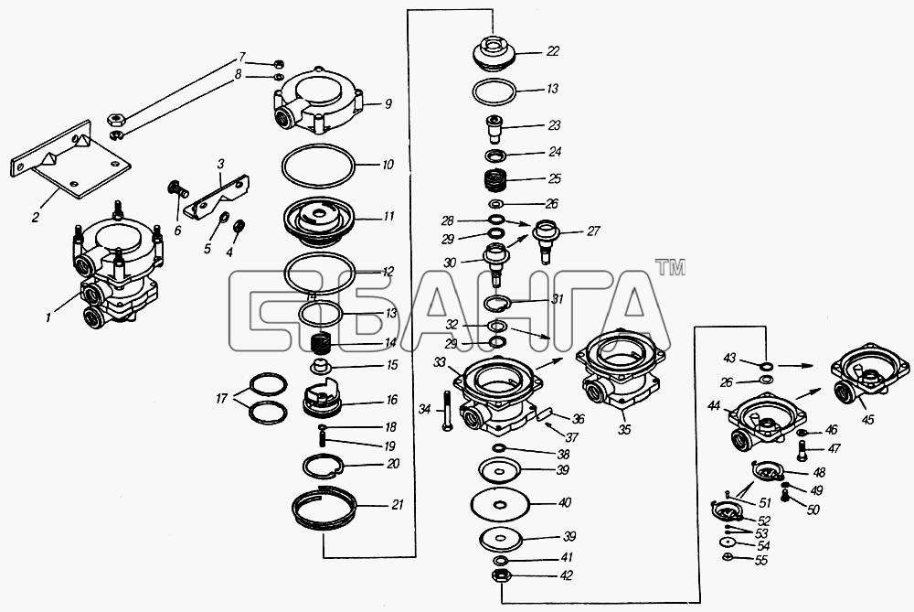 КамАЗ КамАЗ-4310 (каталог 2004 г) Схема Клапан и управление тормозами