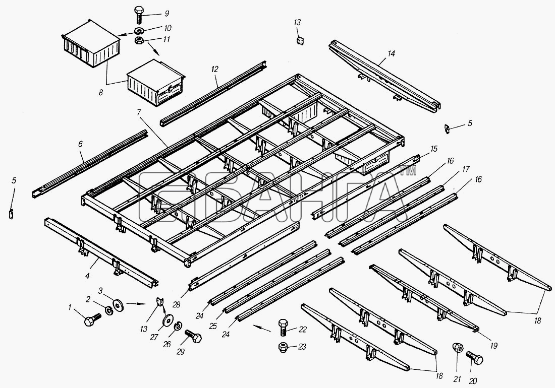 КамАЗ КамАЗ-4310 (каталог 2004 г) Схема Каркас основания платформы в