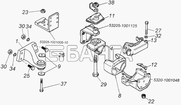 КамАЗ КамАЗ-4326 (каталог 2003г) Схема Установка силового агрегата-94