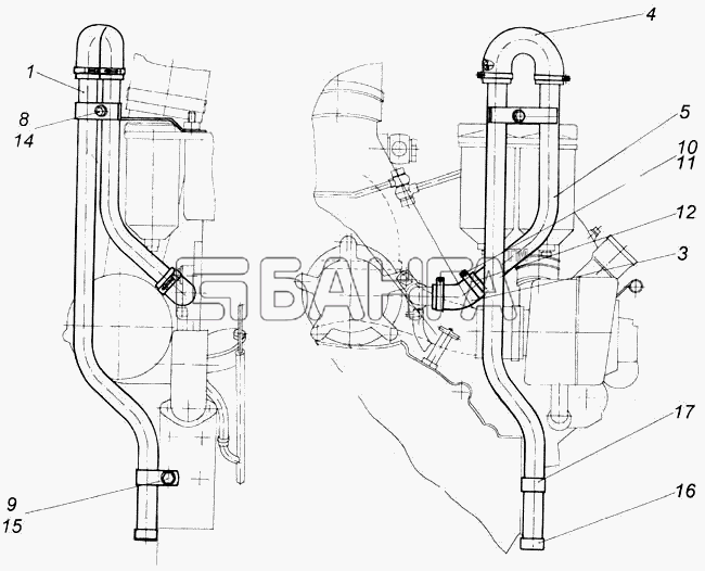 КамАЗ КамАЗ-43114 Схема Установка трубки вентиляции картера-130