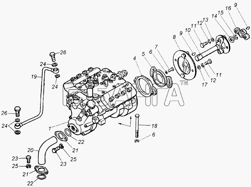 КамАЗ КамАЗ-4326 (каталог 2003г) Схема Установка насоса топливного