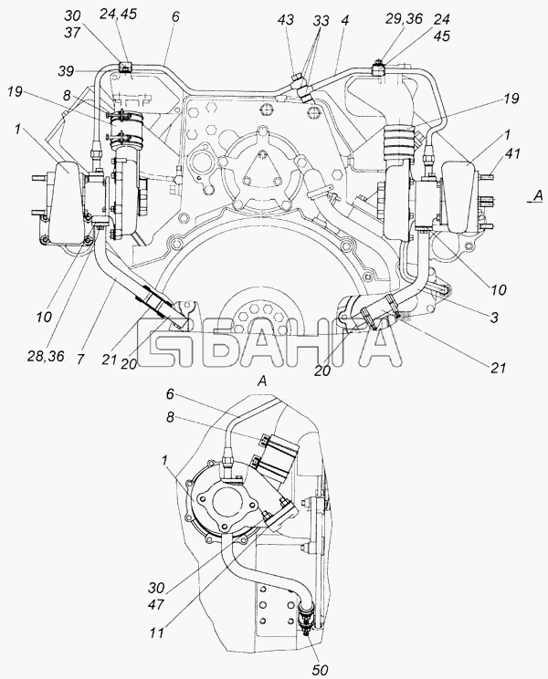 КамАЗ КамАЗ-43114 Схема Установка турбокомпрессоров на двигателе-177