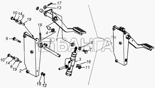 КамАЗ КамАЗ-4326 (каталог 2003г) Схема Педаль сцепления с кронштейном