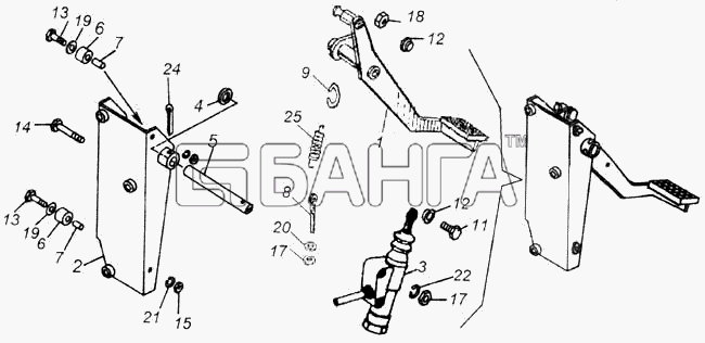 КамАЗ КамАЗ-43118 Схема Педаль сцепления с кронштейном и главным