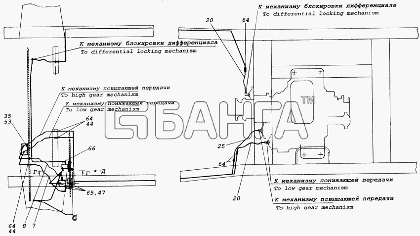 КамАЗ КамАЗ-43114 Схема Установка управления раздаточной banga.ua