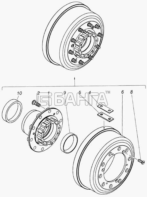 КамАЗ КамАЗ-4326 (каталог 2003г) Схема Ступица колеса с барабаном
