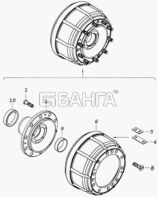 КамАЗ КамАЗ-43118 Схема Ступица с барабаном тормоза-362 banga.ua