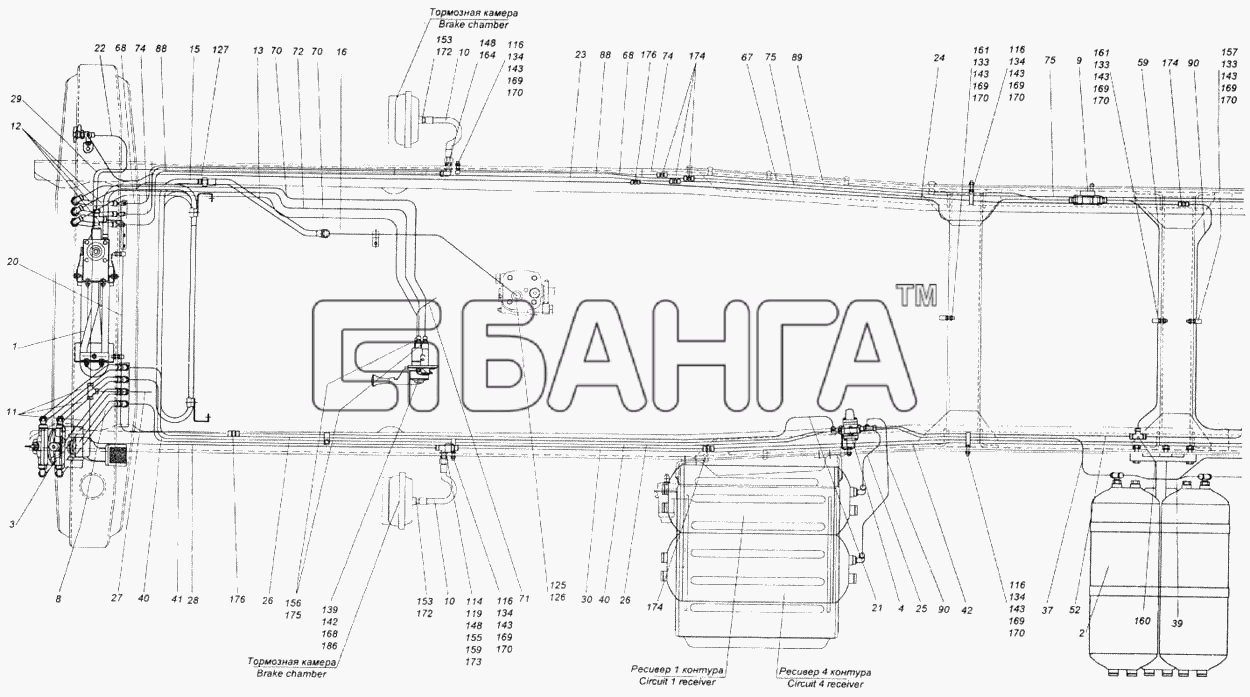 КамАЗ КамАЗ-43114 Схема Установка пневмотормозов-374 banga.ua