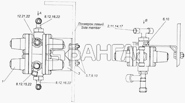 КамАЗ КамАЗ-43118 Схема Установка четырехконтурного защитного banga.ua