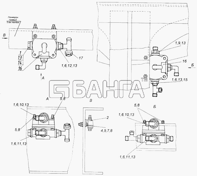 КамАЗ КамАЗ-43114 Схема Установка ускорительных клапанов-380 banga.ua